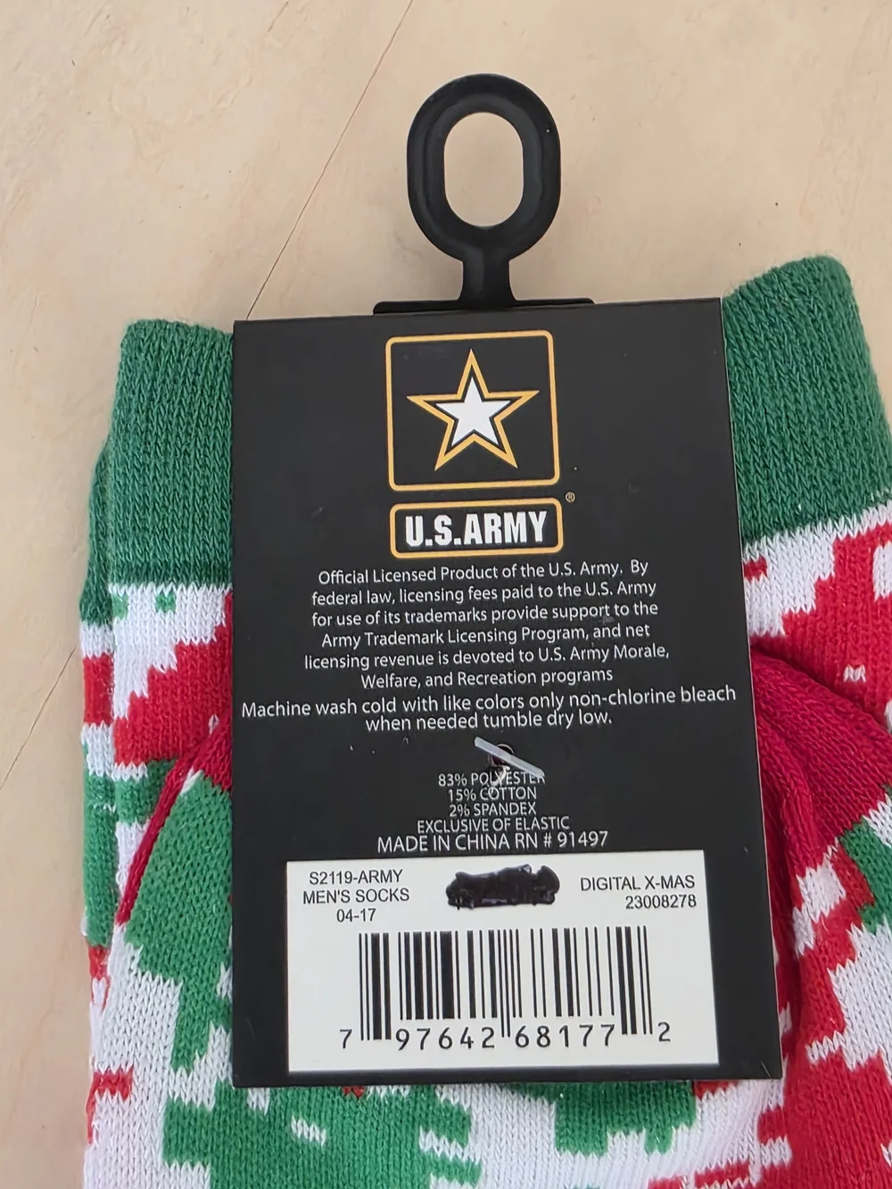 U.S. Army Holiday Camo Crew Socks - Red, Green & White